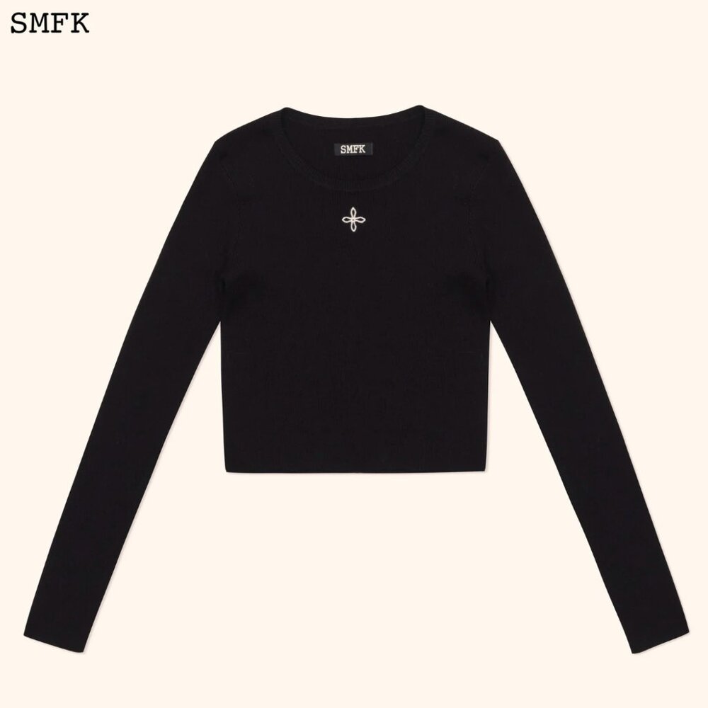 Compass Cross Rib Knitted Top In Black - Picture 2 of 3
